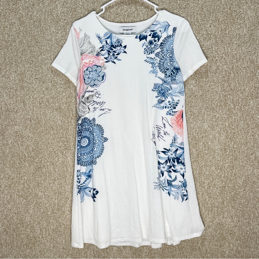 Imperfect Desigual made in Portugal dress white floral short sleeved dress small